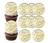 10pcs Mothers Day Cake Toppers, Got it from My Mama Cupcake Toppers Acrylic Gold Round Mirror Engraved Cake Decorations Topper for Mom Birthday Party Decoration