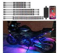 10Pcs Motorcycle LED Underglow Kit, RGB LED Strips Lights, Motorcycle Underglow Lights Kit with APP Control for Harley Davidson Honda Kawasaki Suzuki