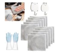10pcs Multipurpose Wire Miracle Cleaning Cloths ,10 Metal Cleaning Cloth rags+6 hooks+1 pair of gloves, Multipurpose Wire Dishwashing Rags for Wet and Dry, Resuable Kitchen Microfibre Cleaning Cloth