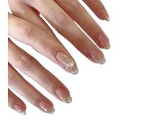 10Pcs Naked with Gold Leaves False Nails Stick on Nails Short Oval Press on Removable Glue-on Fake Nail Women Girls Bridal DIY Reusable Nail Art