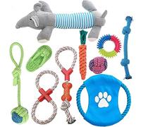 10Pcs Natural Cotton Dog Rope Toys with Plush Squeaky Toy, Puppy Teething Chew Toys for Small Medium Large Dogs, Tug Toys for Puppies 8+ Weeks & Adult Dogs, Durable Indoor Outdoor Dog Chew Toys
