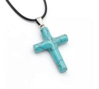 10Pcs Natural Cross Shape Crystal Agate Gem Stone Pendants Jewelry Making-Blue turquoise