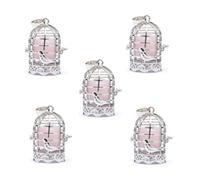 10pcs Natural Rose Quartz Stone Bird Cage Diffuser Locket Pendant DIY Necklace