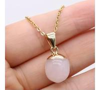 10pcs Natural Stone Crystal Pendant Necklace Stainless Necklace Jewelry for Lady-Rose Quartz