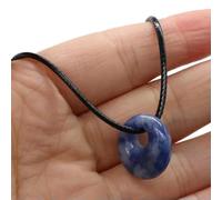 10pcs Natural Stone Pendant Necklace Simple Round Shape Crystal Luck Jewelry-Lapis lazuli