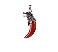 10pcs Natural Stone Red Jasper Wolf Tooth Pendant Necklace Luck