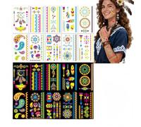 10PCS Neon Temporary Ta/ttoos Kit,Multiple Unique Designs Glow in The Dark & UV Neon Waterproof Fake Tat/too Stickers,Festival Accessories for Women Girls Party Supplies,Glow in The Dark Tat/toos