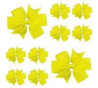 10pcs Neon Yellow Hair Bows Clips Slides Grips 3" inch Pinwheel Solid Vibrant Colour Girls Hairbows