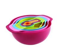 10Pcs Nesting Bowls Sets, Colorful Plastic Mixing Bowl with Sieve, Spoons and Measuring Cups for Kitchen Food Prep