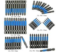 10pcs Non Slip Magnetic Screwdriver Bit Set 50mm with Features PH1, PH2, PH3, PZ1, PZ2, PZ3 for Professionals (PH2)
