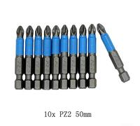 10pcs Non Slip Magnetic Screwdriver Bits, 50mm, Features PH1, PH2, PH3, for PZ1, PZ2, PZ3 Tools Set (PZ2)