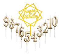 10pcs Number 0-9 Birthday Numeral Cake Candles Champagne Gold Number Candle