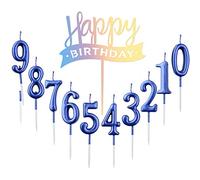 10pcs Number 0-9 Birthday Numeral Cake Candles, Number Candle Blue Set