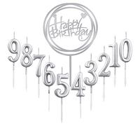 10pcs Number 0-9 Birthday Numeral Cake Candles, Silver Number Candle Set