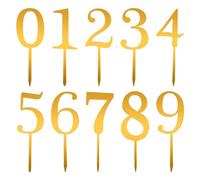 10pcs Number Cake Toppers, Acrylic Gold 0-9 Number for Cake Topper Happy Birthday Cupcake Picks for Wedding Birthday Anniversary Celebration Cake Decorations