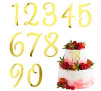 10Pcs Number Cake Toppers with 0-9 Gold Mirrored Acrylic Cake Topper DIY Birthday Cake Topper Cupcake Toppers Gold Cake Decorations for Birthday Party Wedding Anniversary Graduation