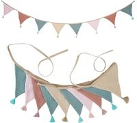 10pcs Nursery Fabric Bunting, kids bunting for Nursery Double Side Cotton Fabric Cloth Triangle Banner with Tassels Bunting Banner for Nursery/Bedroom/Baby Shower Decor, 2.6m