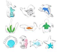 10Pcs Ocean Animal Cookie Cutters Set, Stainless Steel Biscuit Cutters with 0.3mm Sharp Edge, Sea Creatures Baking Mold for Cookies, Toast and Omelets, Dishwasher Sandwich Cutters for Beginner