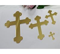 10pcs of Acrylic Baptism Cross Cake Topper, Mirror Cross Cake Decor, Gold Holy Communion Cross (8'', Gold Mirror)