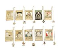 10Pcs ONE PIECEDS Straw Hat Luffy Group Wanted Warrant Bookmarks - Metal Brass Book Mark,Christmas Valentine Birthdays Collection Gift for One Pieceds Fan Book Lovers (Entire Crew)