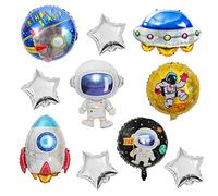 10pcs Outer Space Balloon Set, TACYKIBD Space Rocket Spaceman Astronaut Aluminum Foil Balloons, Giant Foil Helium Balloon Space Themed Party Decorations