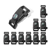 10pcs Pack Black 5/8" Compass Flint Scraper Fire Starter Whistle Buckle Plastic Paracord Bracelet Outdoor Camping Emergency Survival Travel Kits #FLC158-FWC(Black)