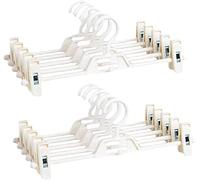 10Pcs Pants Hangers, Trouser Hangers,Skirt Hangers with Clips, Multi Functional Space Saving Adjustable Home Hangers Clips, Durable Plastic Hangers for Pants Jeans Trousers Skirts (white)