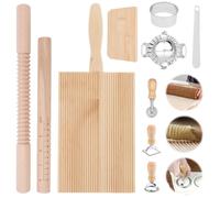 10Pcs Pasta Making Tools Set Wooden Threaded Rolling Pin Rolling Pin with Scales Gnocchi Board Dough Scraper Dumpling Maker, Baking Enthusiasts Making Accessories for Pasta, Dumplings Lasagna