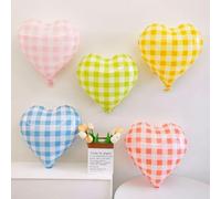10pcs Pastel Color Checkered Foil Balloons, 18 Inch Pink Blue Red Green Yellow Heart Grid Mylar Balloons, Gingham Balloon for Retro Y2K Theme Birthday Valentine Day Baby Shower Goose Decorations