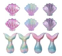 10pcs Pastel Mermaid Tail Seashell Foil Balloons, Under The Sea Party Decor | ocean design popular for girls' birthday parties, iridescent gradient metallic printing,underwater party layout