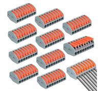10Pcs PCT-218 Lever-Operated Terminal Blocks, 8-Port Electrical Connector Block, Compact Quickwire Connectors, Push Fit Terminal Block Electrical Connectors, Reusable Block Connectors for Wiring