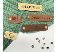 10Pcs Personalised Leather Handmade Labels with Rivets,Custom Name Tags for Knitting,Personalised DIY Handmade Labels for Crocheting Knitted Clothes Hats Scarves Gloves