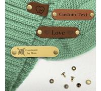 10Pcs Personalised Leather Handmade Labels with Rivets,Custom Name Tags for Knitting,Personalised DIY Handmade Labels for Crocheting Knitted Clothes Hats Scarves Gloves