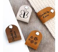 10pcs Personalized Custom Leather Tags On Rivets, Handmade Labels for Knitting and Crochet,Custom Leather Logo and Care Labels, Great Gift for Knitters and Crocheters 6.3x2cm