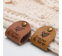 10pcs Personalized Tags for Handmade Items,Knits and Crochet with Rivets,Leather Tags for Crochet Items,Gift for Knitters and Crocheters,for Hats Beanies Scarves&More,Labels for Knits