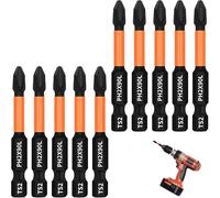 10pcs PH2-50mm Pozi-Drive 2 Impact Duty Screwdriver Drill Driver Bits Set Strong Magnetic Anti-Slip Head Phillips 1/4 Inch Standard Hex Impact Driver Bit for Home Furniture Appliance Mechanical Repair
