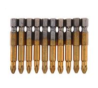 10PCS Philips Screwdriver Bits Set Magnetic Anti-Skid Titanium Coated Bit 50mm Length PH2 Cross Head 1/4 Inch Hex Shank