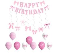 10Pcs Pink Birthday Decorations, Birthday Banners for Girls, Pink Bow Balloons, Party Decorations, Suitable for Girls Women the Novel Design that Will Make your Party More Eye Catching