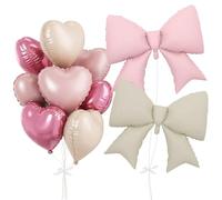 10PCS Pink Bow Balloons, Heart Balloons, Elegant, Light Pink, Cream, Helium Bow Foil Balloon for Birthday Anniversary Wedding Engagement Party Decoration Use by Those Aged 15 and Above