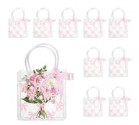 10PCS Pink Bow Clear Gift Bags with Handle Ribbon, 16x15x8CM PVC Clear Bags For Gifts, Coquette Bowknot Daisy Flower Party Bag for Wedding Birthday Party Valentine's Day Baby Shower