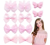 10PCS Pink Bow Hair Clips, Butterfly Crown Shaped Snap Barrettes Small Hair ties Cute Hairpins Girls Hair Accessories