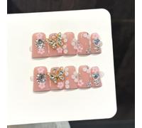 10pcs Pink Duck Nails, 3D Handmade Press On Nails, Butterfly Floral Design