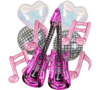 10Pcs Pink Purple Music Note Party Balloons Set, Disco Party Decorations Ball Balloons, 4D Shining Disco Star Balloons, Inflatable Guitar Balloons for Singer Fans, 80s Rock & Roll Dancing Queen