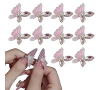 10Pcs Pink Resin Butterfly 3D Nail Art Decoration with Rhinestones Pearl DIY Nail Charms Manicure Gems Jewels Supplies Accessory