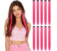10PCS Pink Riot Clip In Hair Extensions for Women - 22 Inch Heat Friendly Hair Strands with Secure Clips for Festivals, Concerts, Selfies, Parties, Holidays & Bold Glam Styling Looks Fun