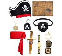 10PCS Pirate Accessories Set for Kids Halloween Pirate Costume Accessories | Pirate Hat Sword Headband Eye Patch Telescope Compass Map for Halloween Cosplay Captain Role Play Pirate Theme Party