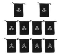 10Pcs Pirate Drawstring Bags Polyester Pirate Theme Loot Treasure Bags Halloween Party Bag Storage Bags （ Black ）
