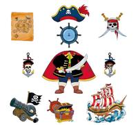 10Pcs Pirate Theme Cruise Door Magnet Stickers,for Refrigerators,Cars,Garage Door Etc DIY Pirate Captain Birthday Party Decorative Supplies