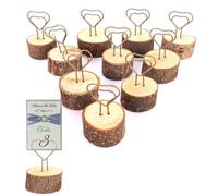 10Pcs Place Card Holders, Rustic Wooden Name Numbers Holder Wedding Table Sign Stand Table Place Card Name Holders Stands for Memo Photo Decorative Clip - Heart