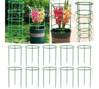 10Pcs Plant Support Stakes Half Round Plant Stakes, Stackable Plant Support Cages for Climbing Plant 10" Flower Tomato Cage with Stand Stakes and Stable Support Rings for Vegetables, Flowers